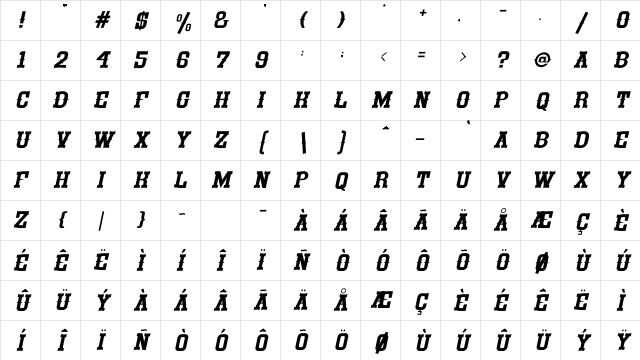 Glamour Wave Italic Regular Character Map