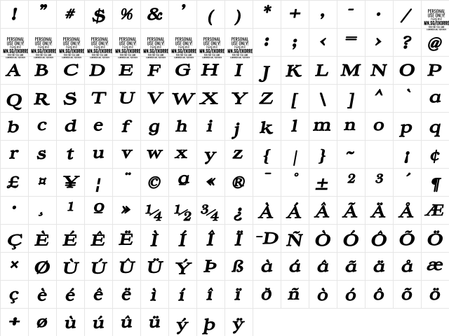 Ekorre PERSONAL USE ONLY Black Italic Character Map