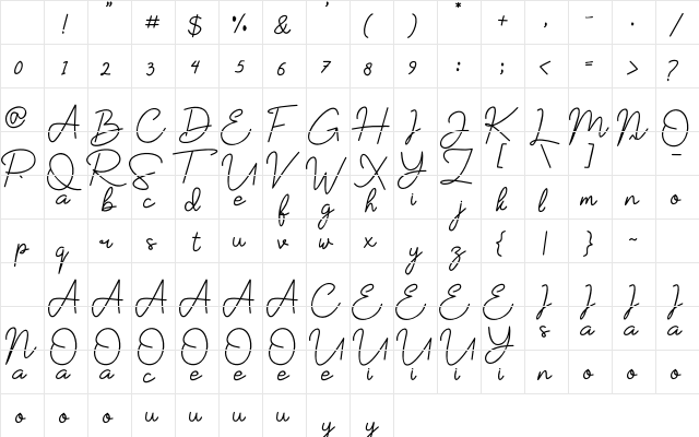 Yesie Regular Character Map