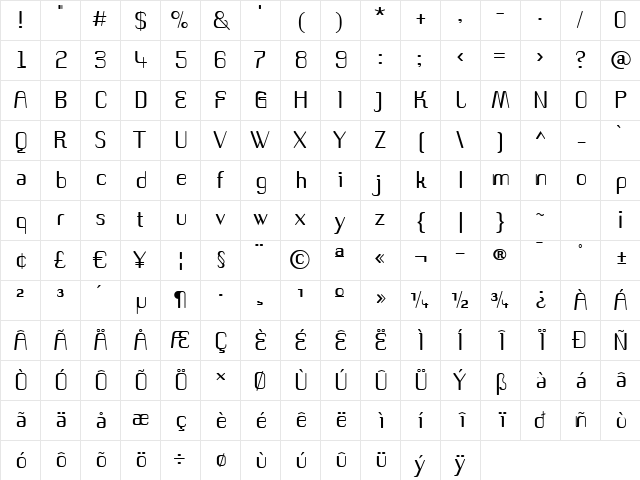 RomeroRegular Regular Character Map