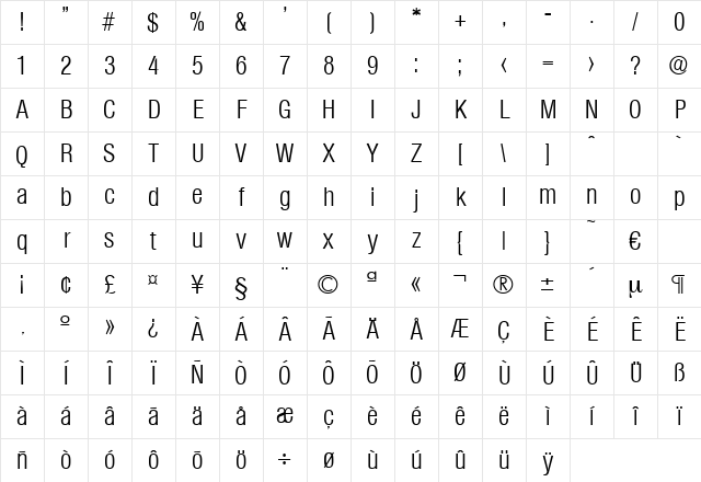Olympia-LightCond Regular Character Map Olympia-LightCond Regular Character Map