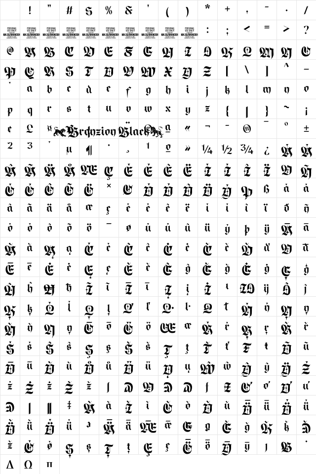 Bronzion Black PERSONAL USE Regular Character Map Bronzion Black PERSONAL USE Regular Character Map