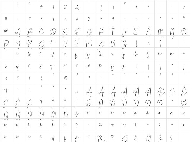 Star Blush Script Regular Character Map