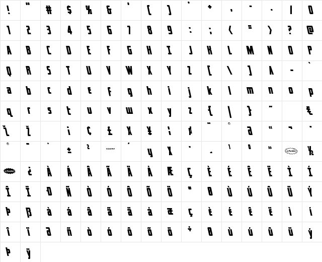 Captain Canaveral Leftalic Italic Character Map