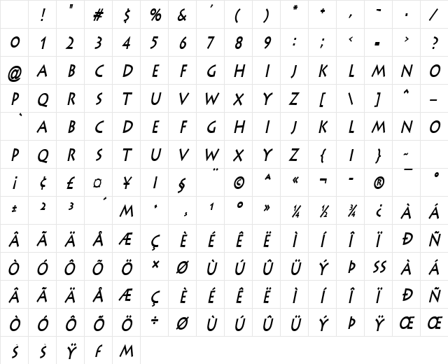 ListeCondensed BoldItalic Character Map ListeCondensed BoldItalic Character Map