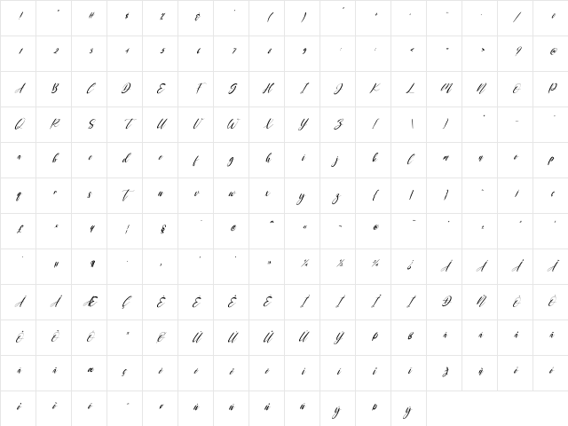 Jeniffer Italic Regular Character Map Jeniffer Italic Regular Character Map