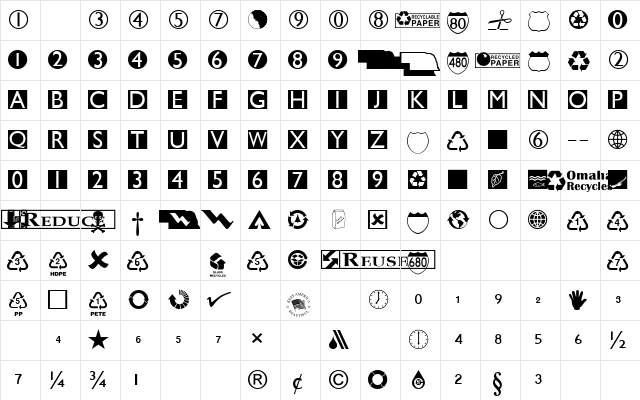 OmahaDings Regular Character Map OmahaDings Regular Character Map