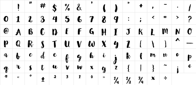 Glamour Brush Regular Character Map Glamour Brush Regular Character Map