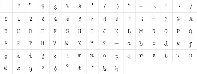 IBM Selectric Light Regular Character Map IBM Selectric Light Regular Character Map