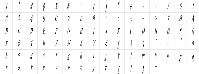 OMEGA Old Face Regular Character Map