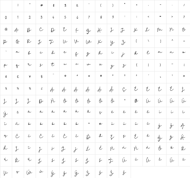sheenline script Regular Character Map sheenline script Regular Character Map