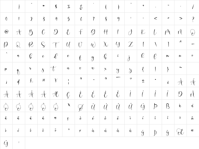 Boshela Regular Character Map