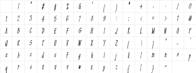 OMEGA Old Face Regular Character Map