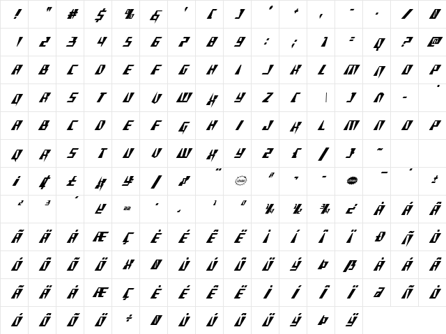 X-Racer Condensed Italic Condensed Italic Character Map X-Racer Condensed Italic Condensed Italic Character Map