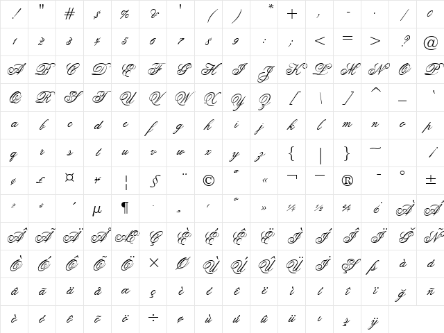 00700 Regular Character Map