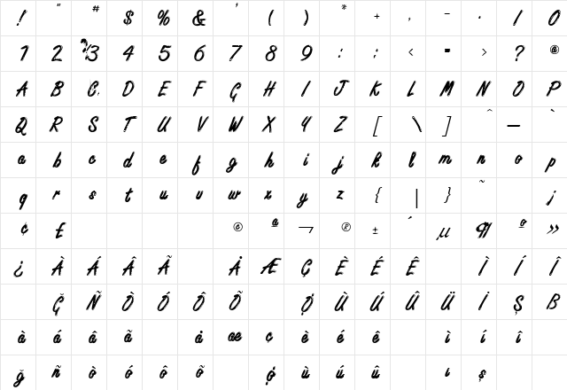 Freestyle Script Bold Character Map