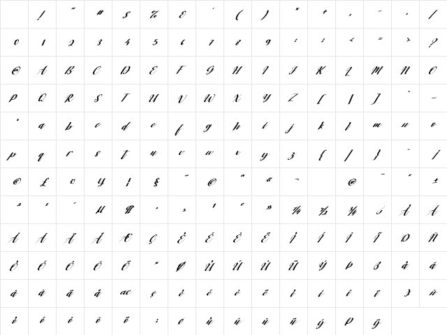 Bagstore Italic Regular Character Map