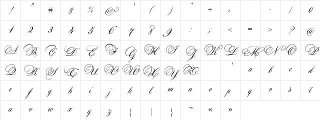 Aurora Script Regular Character Map