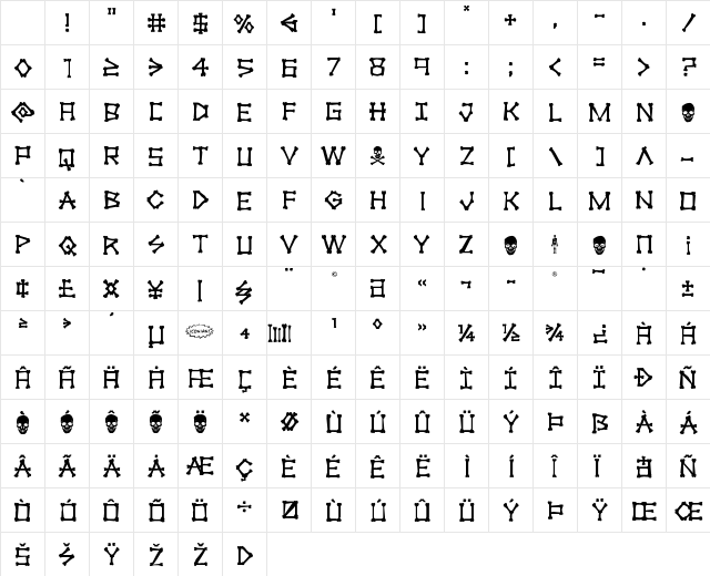 xBONES Rough Regular Character Map