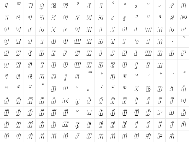 Hero Worship Shadow Italic Regular Character Map