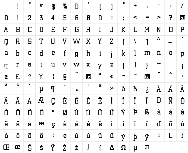 Electrum ADF Exp Bold Character Map Electrum ADF Exp Bold Character Map