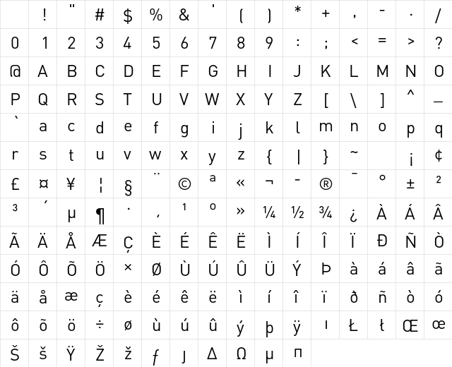 DINOT-Regular Regular Character Map DINOT-Regular Regular Character Map