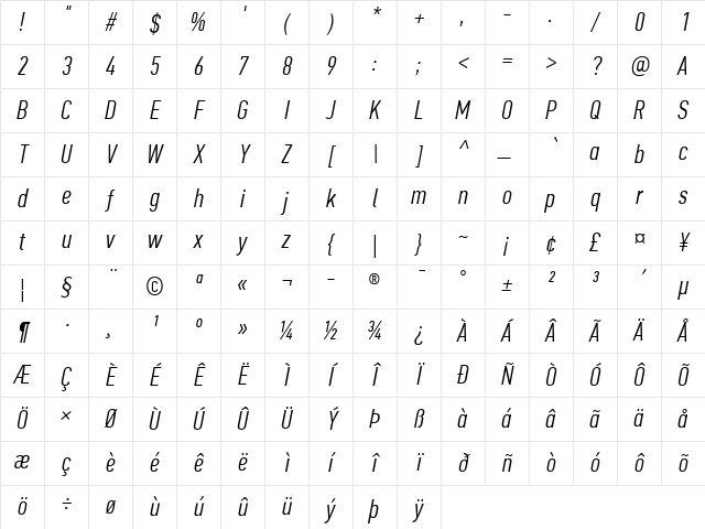 PF Din Text Comp Pro Light Italic Character Map