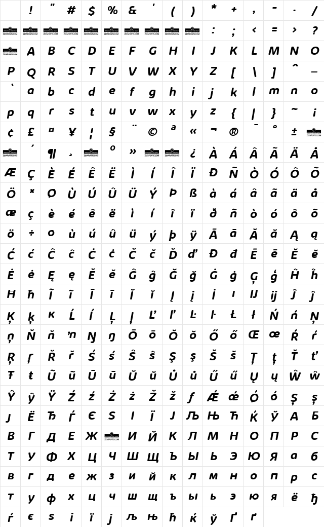 Kabrio Soft Bold Italic Character Map Kabrio Soft Bold Italic Character Map