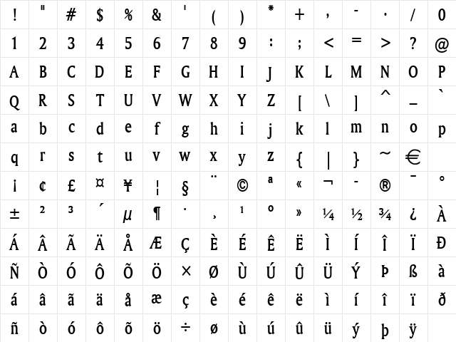 AmerettoCondensed Bold Character Map AmerettoCondensed Bold Character Map