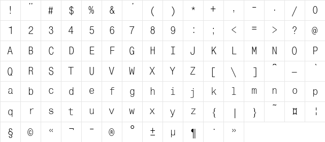 MonoCondensedC Regular Character Map