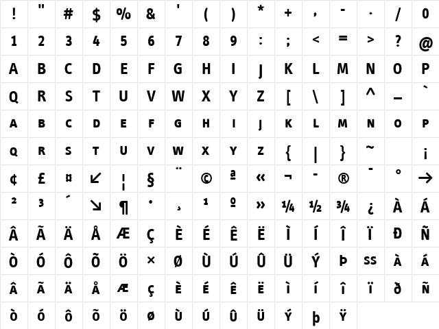 InfoText Bold Character Map