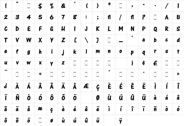 One Stroke Script Bold LET Plain Character Map One Stroke Script Bold LET Plain Character Map