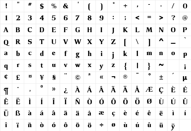 ArgusExtraBold Regular Character Map
