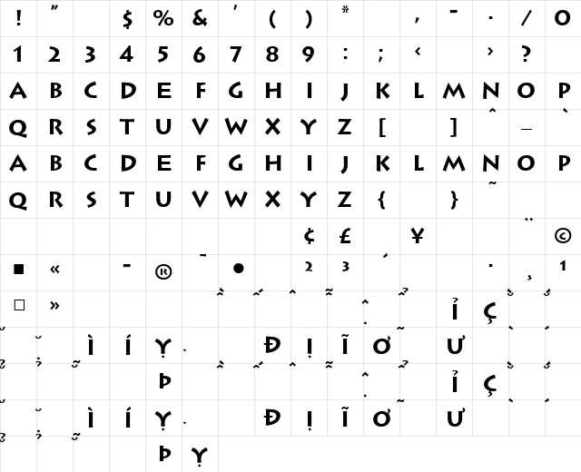 VNI-Lithos Bold Character Map
