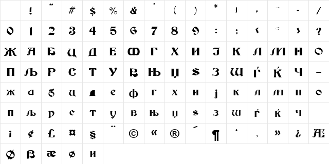 Macedonian Becker Bold Character Map