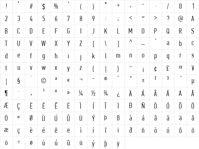 PF Din Text Comp Pro Light Character Map