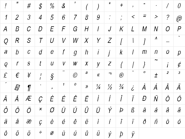 BabelSans Medium Italic Character Map