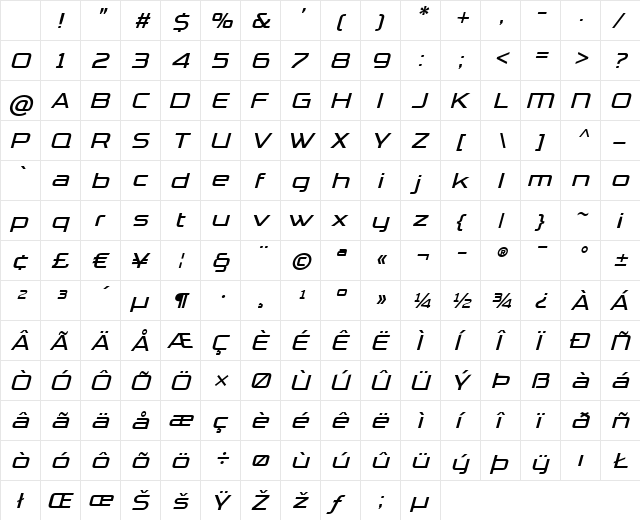 TradeMarker Light Italic Character Map TradeMarker Light Italic Character Map
