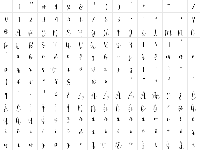 Marista Regular Character Map
