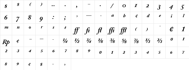 ACaslonExp Bold Italic Character Map