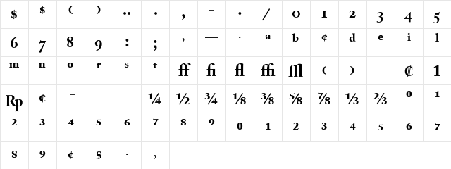 ACaslonExp Bold Regular Character Map