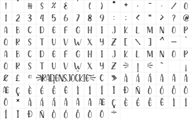 Radens Jockie Regular Character Map