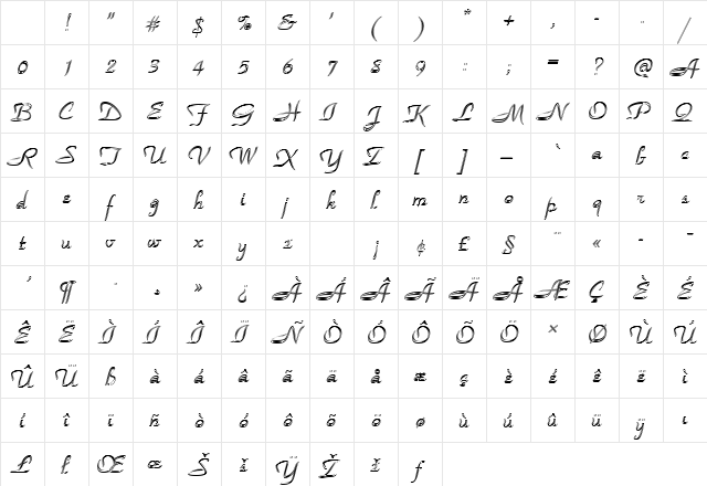 ParkAveDIn1 Regular Character Map ParkAveDIn1 Regular Character Map