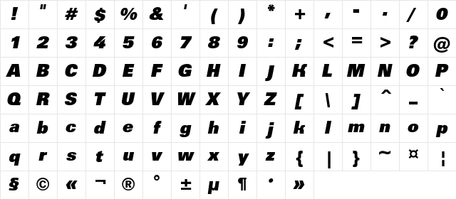 a_GroticExtraBlack Italic Character Map a_GroticExtraBlack Italic Character Map