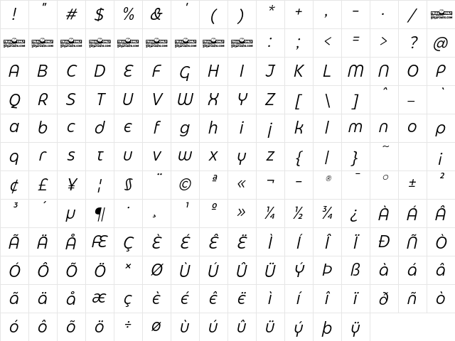 Eastman Grotesque Alt Trial Italic Character Map