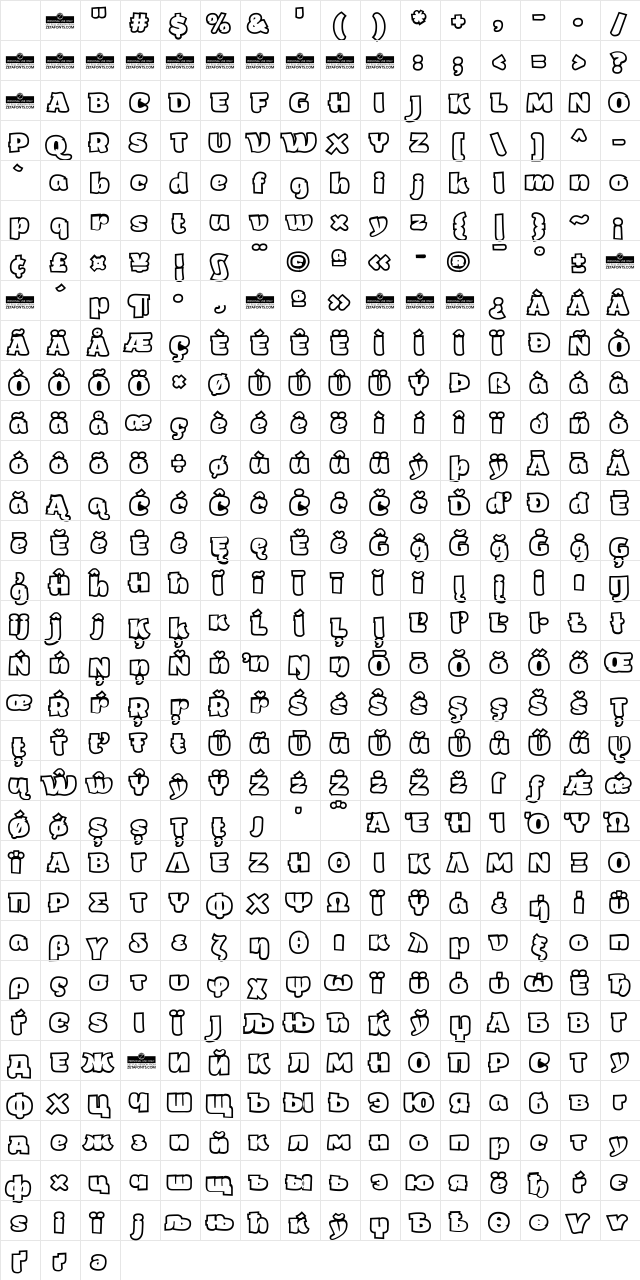 Arturo Trial Heavy Outline Character Map