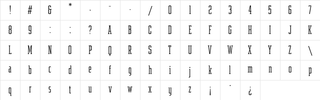 Samton Extra Condensed Light Character Map