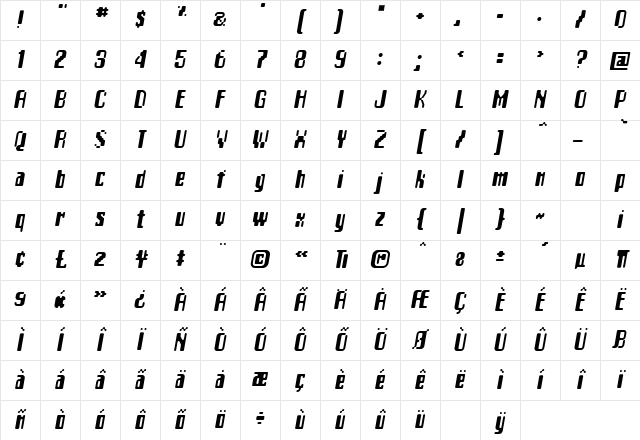 Matica Regular Character Map