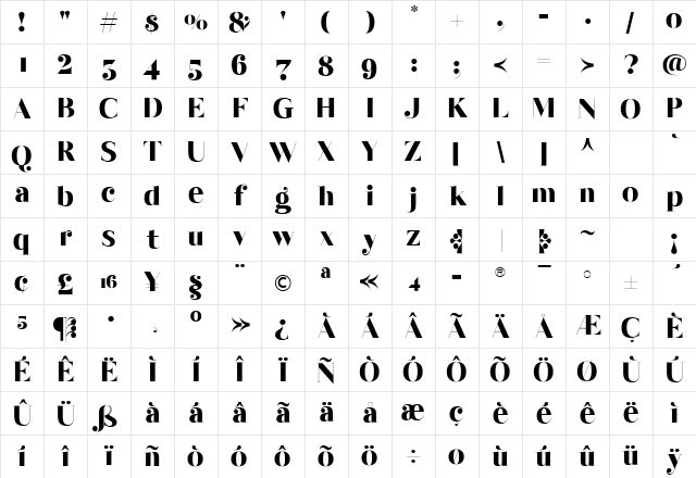 TFQueenDido Extrabold Character Map
