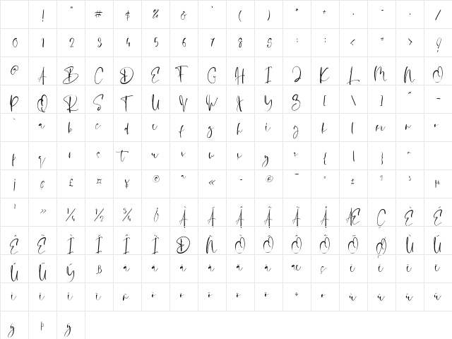 Evanston Regular Character Map Evanston Regular Character Map